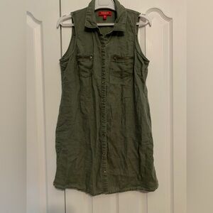 Guess 100% linen Army Green Sleeveless Collared Mini Dress